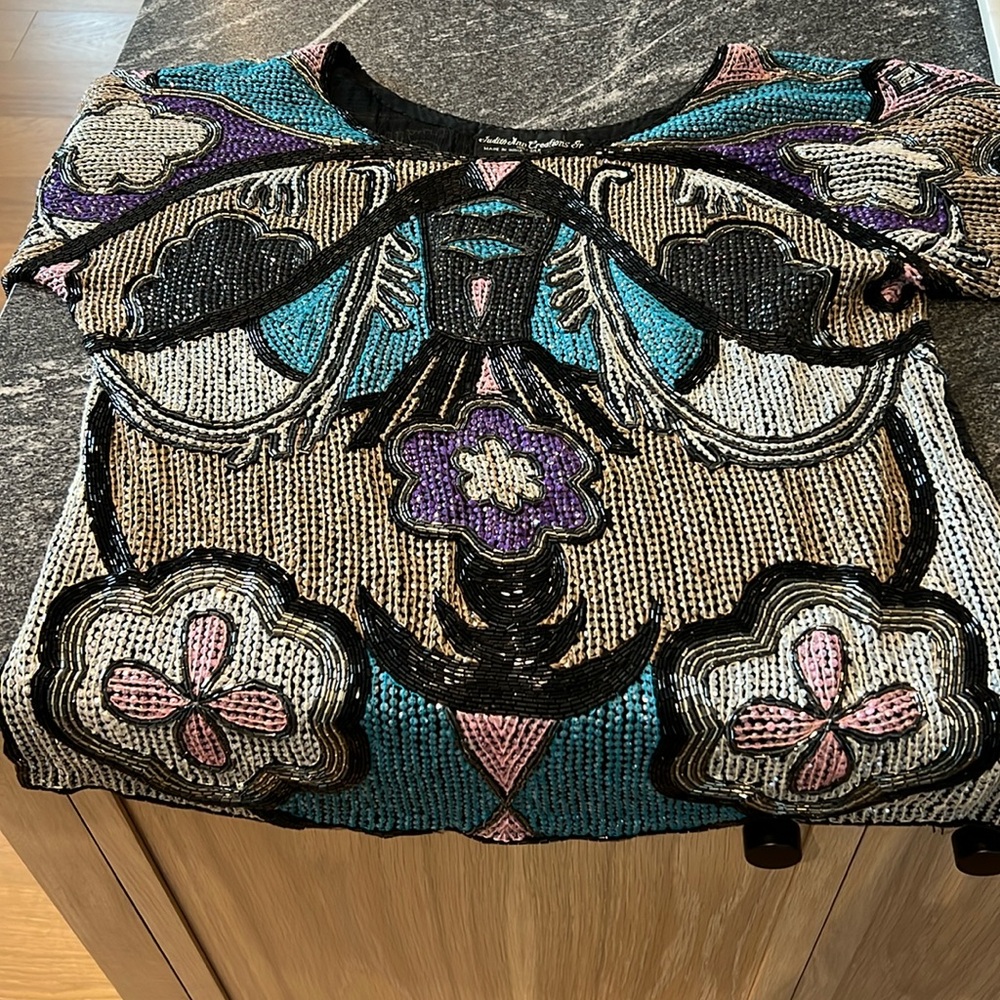Vintage Judith Ann Creations Inc 100% silk sequins top.  Size M.